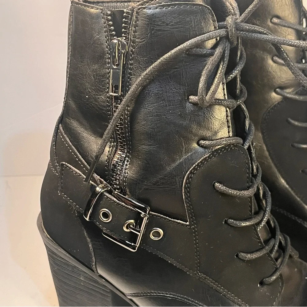 Pierre Dumas Ravenna-19 Black Side Zipper Buckle Lace Up Ankle Boots Women - Picture 12 of 12